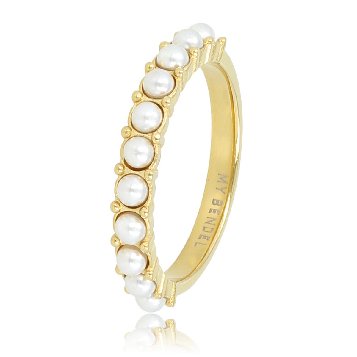 My Bendel - Ring goud met kleine witte parels - Gouden aanschuifring met kleine witte parels - Met luxe cadeauverpakking