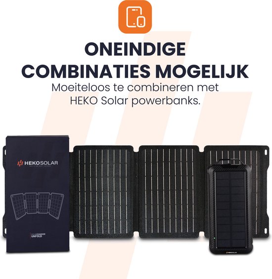 HEKO Solar® Solar Panel Unfold 30 - Opvouwbaar - Draagbaar Zonnepaneel - 30W - Werkt Met Powerbank - Noodpakket - Solar Panel Op Zonne-energie - Outdoor - Geschikt voor Samsung S21/S22/S23/S24 - Geschikt voor Iphone 12/13/14/15 van HEKO Solar® — afbeelding 2