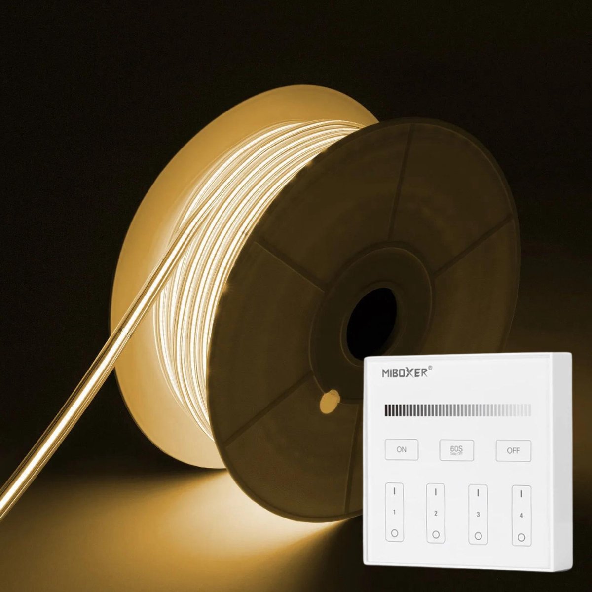 DiamantLED COB LED Strip - Warm Wit 2700k - 50 Meter in één rol(1x 50meter) - 800Lumen per meter - 220V - Waterdicht(IP65) - Complete Set - Met Mi-Light(MiBoxer) Draadloze Wandbediening Touch (Wit)