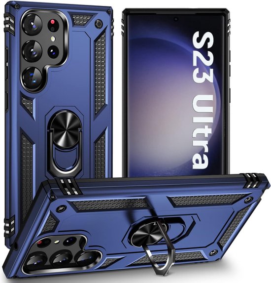 Coque Hybride Anti-Choc Ring Armor Adaptée à : Samsung Galaxy S23 Ultra - Blauw