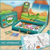 Dinosaurus - Magneetboek incl. Whiteboard | Magnetische Dino Puzzels, Voorbeeldkaarten en tekenbord in een meeneemkoffer