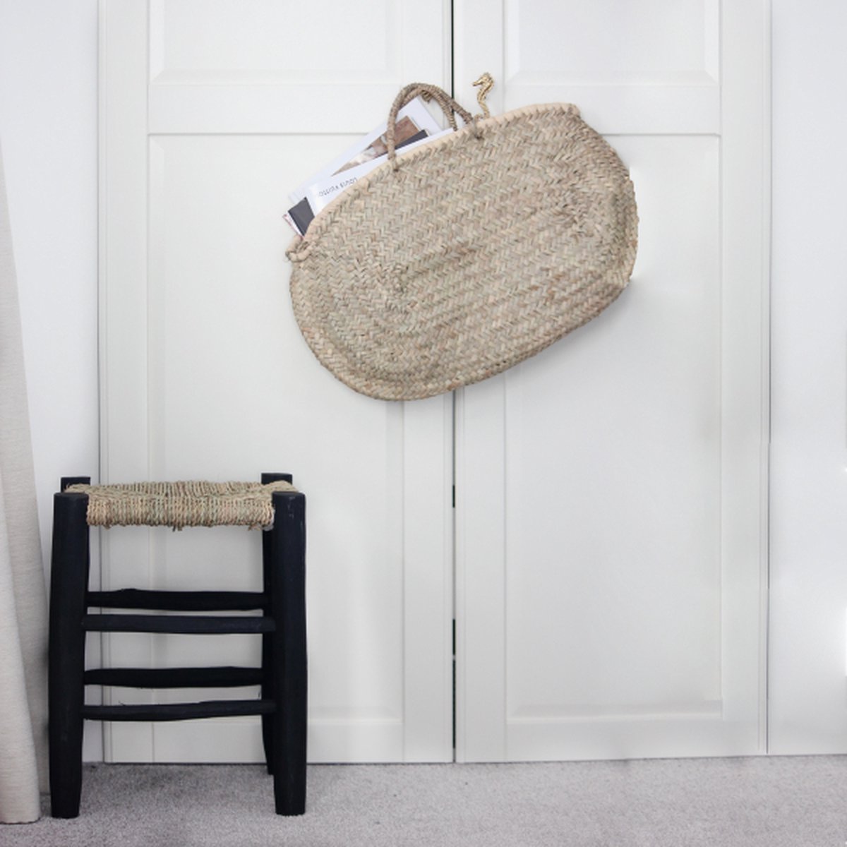 Marokkaans rattan kruk zwart - Little Lofts Interior