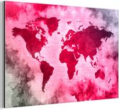 Wanddecoratie Metaal - Aluminium Schilderij Industrieel - Wereldkaart - Rood - Zwart - 90x60 cm - Dibond - Foto op aluminium - Industriële muurdecoratie - Voor de woonkamer/slaapkamer