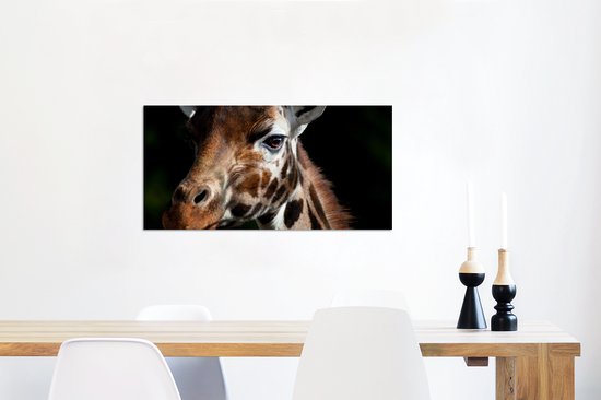 Wanddecoratie Metaal - Aluminium Schilderij Industrieel - Giraffe - Licht - Zwart - 80x40 cm - Dibond - Foto op aluminium - Industriële muurdecoratie - Voor de woonkamer/slaapkamer