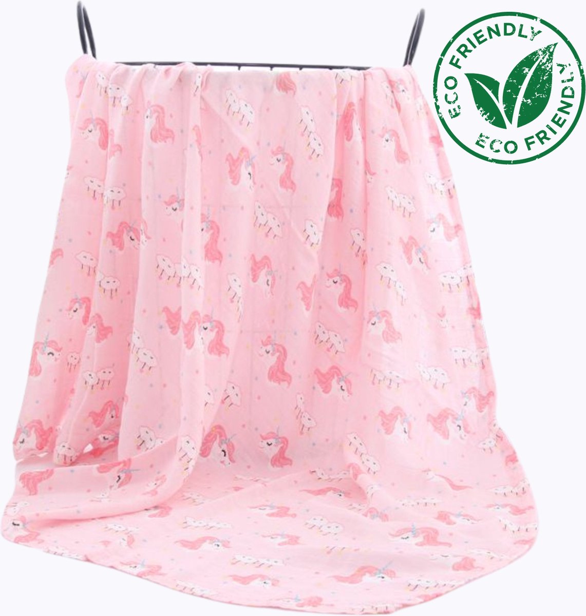 Triplepack 3x Roze Eenhoorn Cartoon BoefieBoef hh Grote XL Hydrofiele Doek Baby - Duurzaam Eco Bamboe | Swaddle, Inbakerdoek, Hydrofiele Luier & Babydeken - Wit