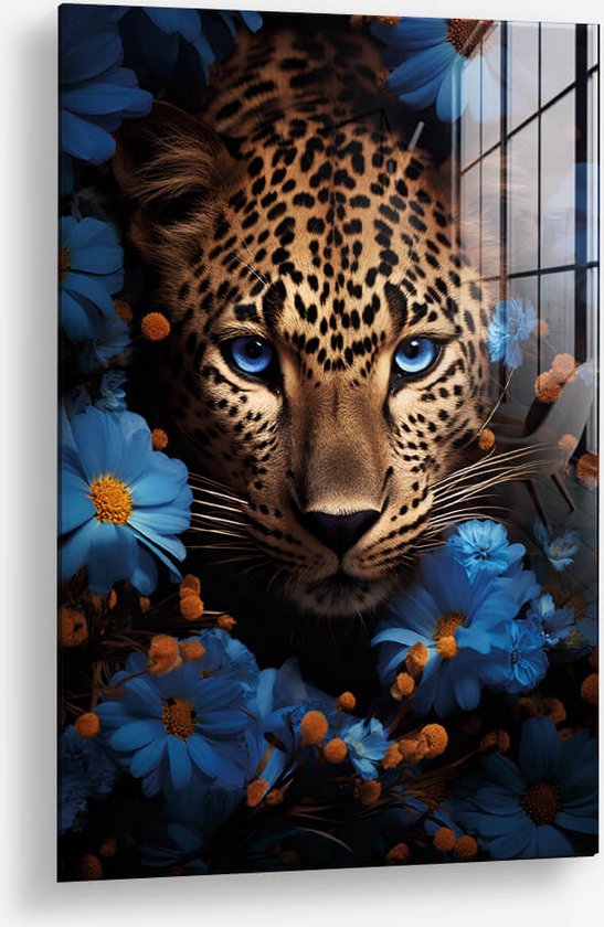 Wallfield™ - Flower Jaguar | Glasschilderij | Gehard glas | 60 x 90 cm | Magnetisch Ophangsysteem