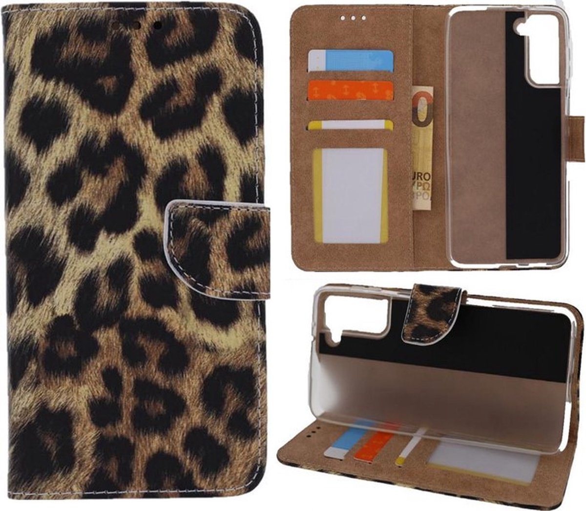 Portemonnee Book Case Hoesje Geschikt voor: Samsung Galaxy S22 - Luipaard Print