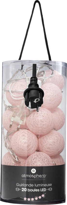 Guirlande lumineuse Atmosphera - 20 boules/sphères lumineuses 6 cm - rose clair - 435 cm - avec prise