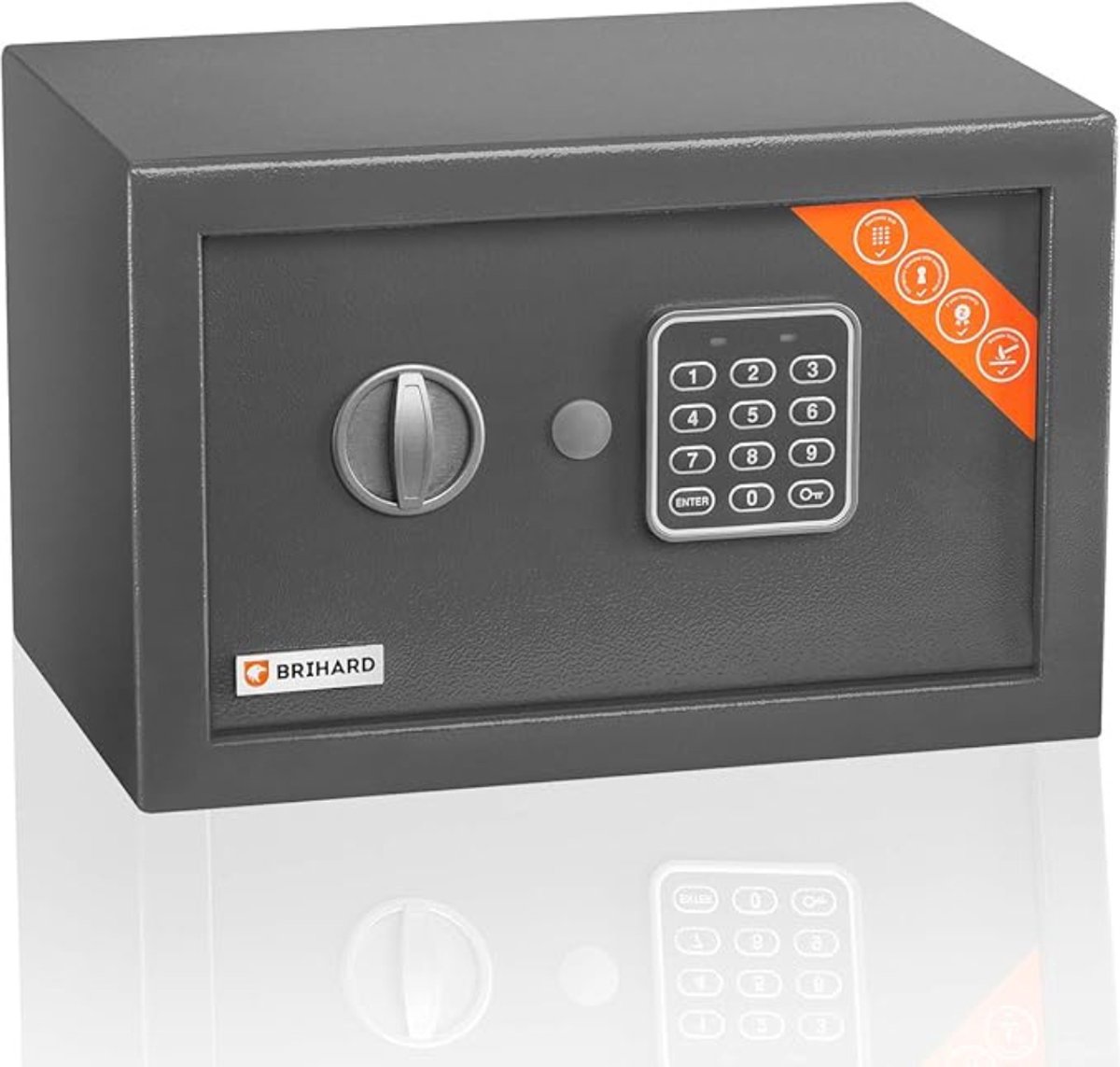 Brihard Elektronische Kluis - Thuis (20x31x20cm) – Met Cijferslot – Geld, Sieraden, Waardevolle Spullen – 11L Opslag – Compact Design – Grijs