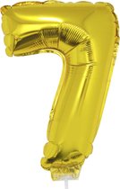 Gouden opblaas cijfer ballon 7 op stokje 41 cm