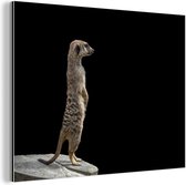 Wanddecoratie Metaal - Aluminium Schilderij Industrieel - Stokstaartje - Wilde dieren - Zwart - 40x30 cm - Dibond - Foto op aluminium - Industriële muurdecoratie - Voor de woonkamer/slaapkamer