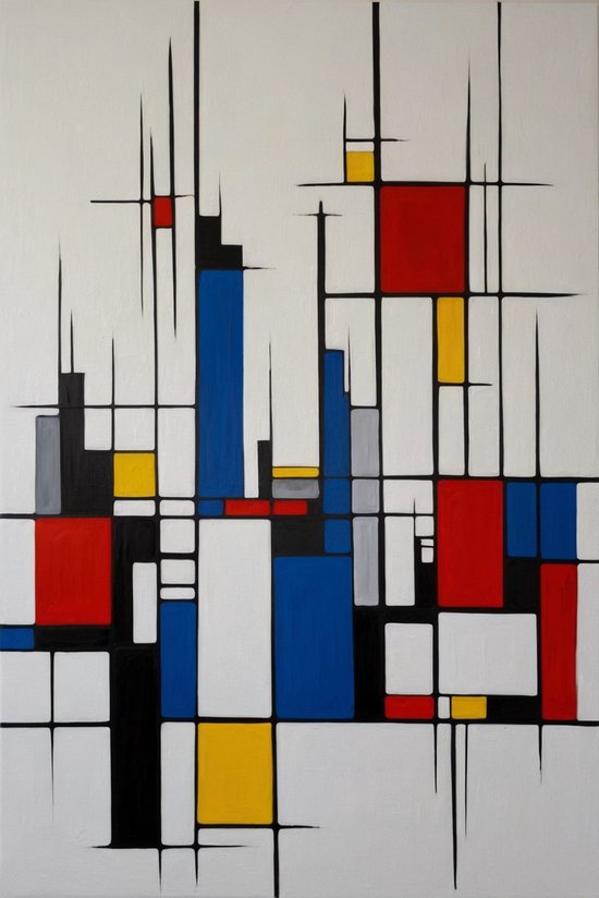 Tableau style Skyline Piet Mondrian - Peinture Piet Mondrian sur verre - Décoration murale skyline - Décoration murale industrielle - Peintures sur verre acrylique - Peintures - 60 x 90 cm 5mm