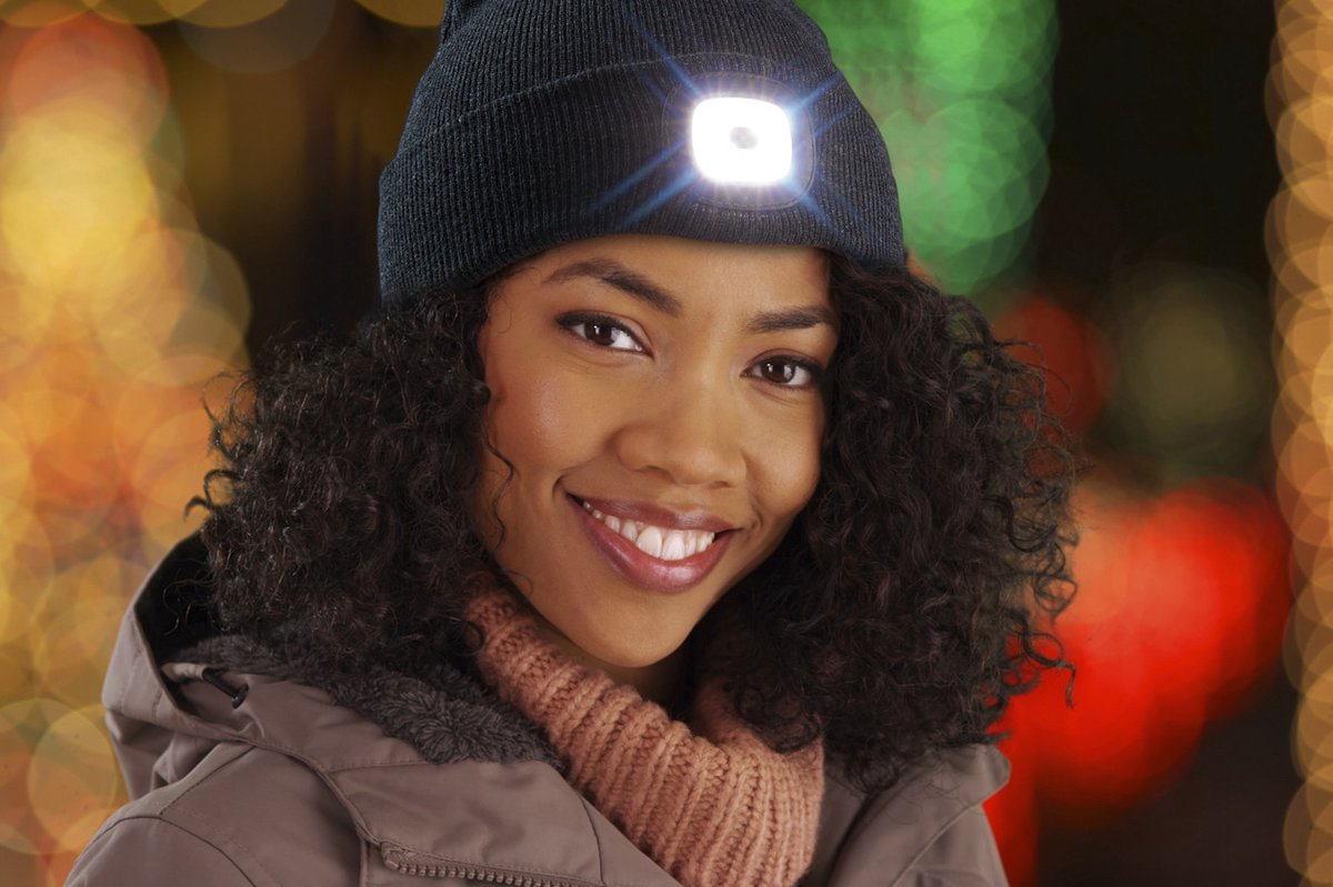 TECHNOSMART Muts met LED Verlichting – Grijze Beanie – Unisex – One Size – Warme Hardloopmuts