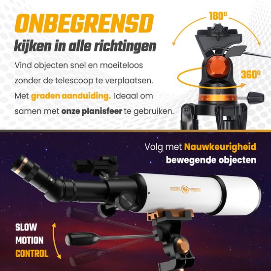 RP® Telescoop 625x Zoom Basis Set - Sterrenkijker Volwassenen / Gevorderden - Verstelbaar Statief - Planisfeer, Smartphone Adapter - Rising-Phoenix