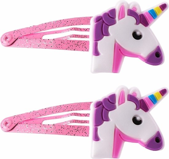 Fako Fashion® - Haarspeldjes Glitter Eenhoorn / Unicorn - Roze - Haarclips Voor Meisjes - 2 Stuks - Hoofd Paars