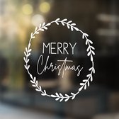 Label2X - Deur en/of raamsticker Merry Christmas Wreath - Wit - Niet herbruikbaar - Kerst - Kerstdecoratie - Kerst versiering