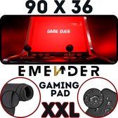 EMENDER - Muismat XXL Professionele Bureau Onderlegger – Game Over - Gaming Muismat - Bureau Accessoires Anti-Slip Mousepad - 90x36 - Rood