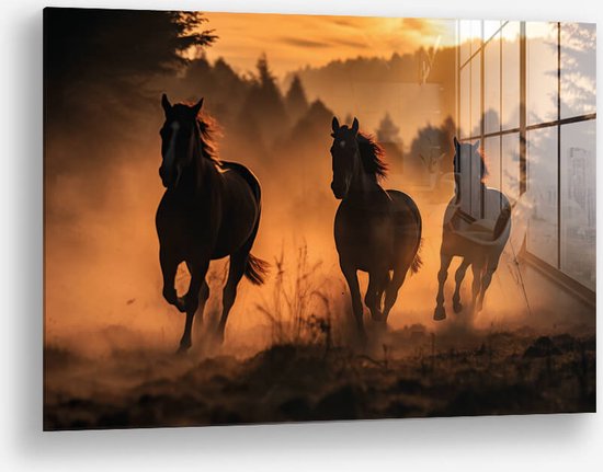 Wallfield™ - Running Horses II | Glasschilderij | Gehard glas | 80 x 120 cm | Magnetisch Ophangsysteem
