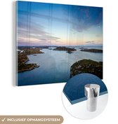 MuchoWow® Glasschilderij 80x60 cm - Schilderij acrylglas - Strand - Zonsondergang - Steen - Foto op glas - Schilderijen