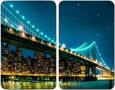 Universele fornuis afdekplaat, 2-delige set, kookplaatafdekking en snijplank voor alle warmtebronnen, gehard glas, 30 x 1,8-5,5 x 52 cm, Universele Brooklyn Bridge, universeel