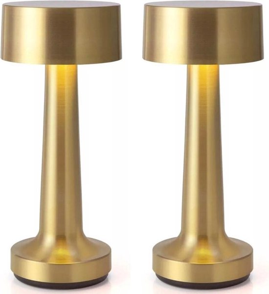 Tafellamp Oplaadbaar – Nachtlamp Slaapkamer – Bureaulamp - Draadloos en dimbaar - 21 cm – Goud - 2 Stuks