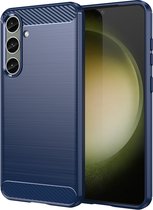 Samsung Galaxy S24 Plus (S24+) Hoesje - MobyDefend TPU Gelcase - Geborsteld Metaal + Carbonlook - Blauw - GSM Hoesje - Telefoonhoesje Geschikt Voor Samsung Galaxy S24 Plus (S24+)
