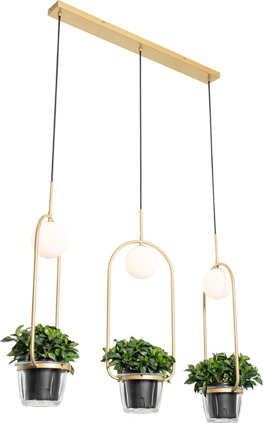 QAZQA isabella - Lampe de table à manger Art Deco à suspendre au-dessus de la table à manger | en salle à manger - 3 lumières - L 99 cm - Or/ laiton - Salon | Chambre à coucher | Cuisine