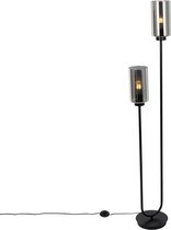 Bol.com QAZQA laura - Art Deco Vloerlamp | Staande Lamp - 2 lichts - H 148 cm - Grijs - Woonkamer | Slaapkamer | Keuken aanbieding