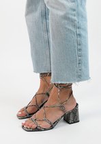 Sacha - Dames - Grijze sandalen met hak en strikveters - Maat 37