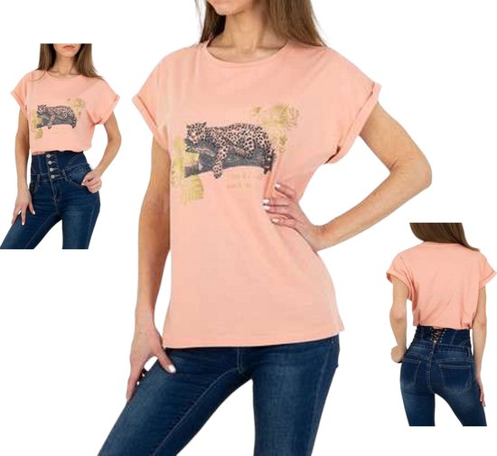 Glo-story t-shirt roze glitter luipaard 2XL