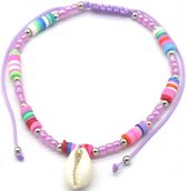 Bracelet de Cheville Perles et Coquillage - Bracelet de Cheville - Longueur Ajustable - Violet