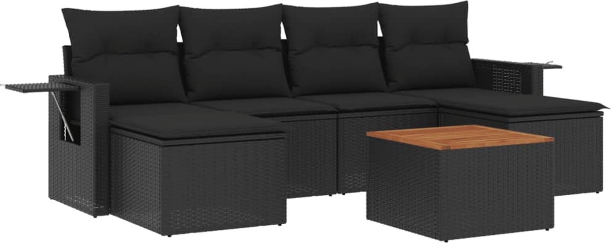 vidaXL 7-delige - Loungeset - met - kussens - poly - rattan - zwart