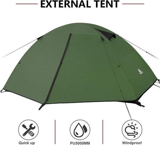 Tent voor 2 personen, waterdicht, 3-4 seizoenen, ultralichte tent met kleine pakmaat, direct neerzetten voor trekking, outdoor, festival. van Merkloos — afbeelding 3