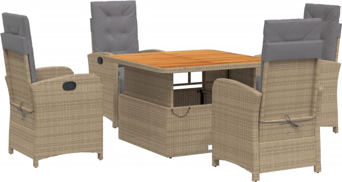 VidaXL 5-delige Tuinset met kussens poly rattan beige