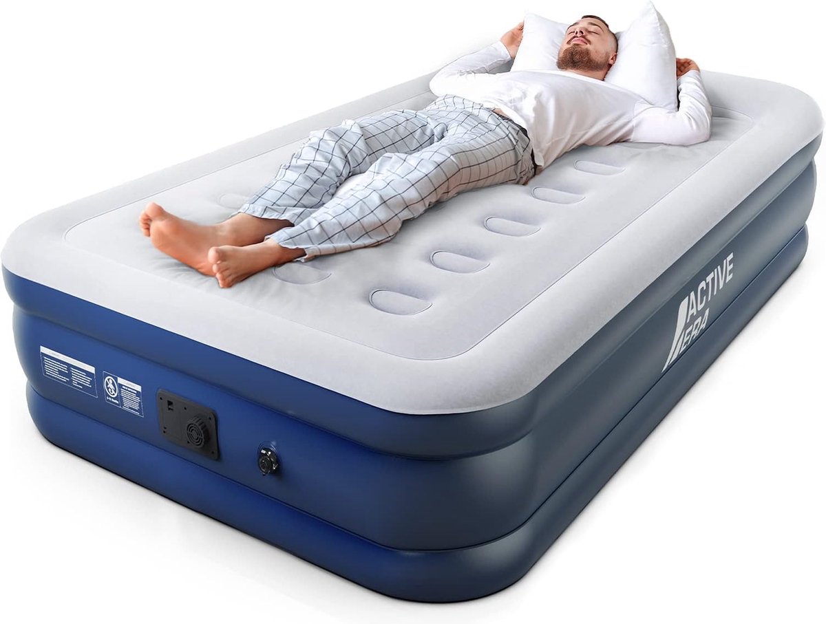 tectake® aufblasbare Matratze, Schlafmatratze, Bett mit Elektropumpe, Luftmatratze selbstaufblasend, Luftbett, Reisebett für Camping, als Gästebett, mit Transporttasche - 200 x 101 x 44 cm