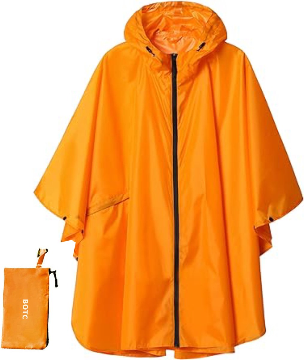 BOTC Poncho - Regenponcho Fiets Dames & Heren - Raincoat Heren - Fietsponcho Fiets - Unisex - Hood en Snap - Waterdicht - Oranje - BOTC