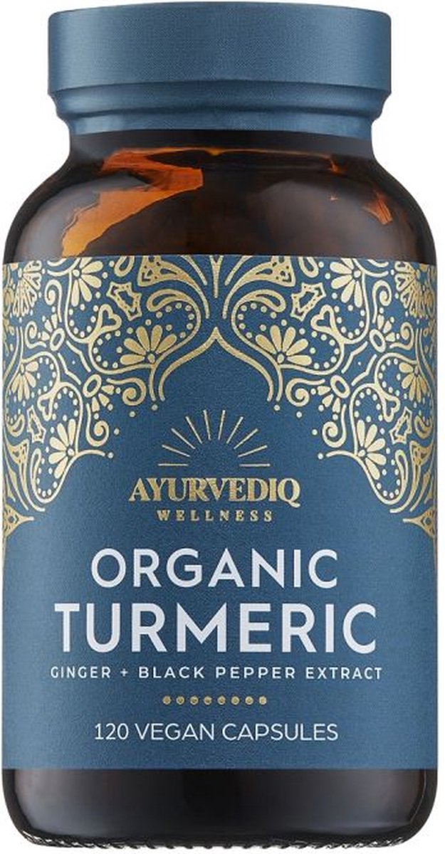 Goedkoopste Curcuma Capsules - BIO Organic - Ayurvediq - Curcumine - Kurkuma Biologisch - met gember en zwarte peper extract - 120 stuks