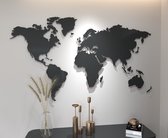 BT Home - 3D houten Wereldkaart modern deco muurdecoratie - Wanddecoratie - Zwart - Houten art - Muurdecoratie - Line art - Wall art - Bohemian - Wandborden - Woonkamer - 200x120cm - wandecoratie woonkamer