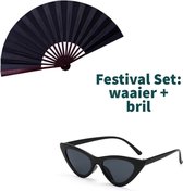 SET: Stevige Zwarte waaier + festival bril | Festival Gadget | Rave Vlinder Bril | Techno bril | Handwaaier | Spaanse Waaier | Space | Festival Waaier | Techno Waaier