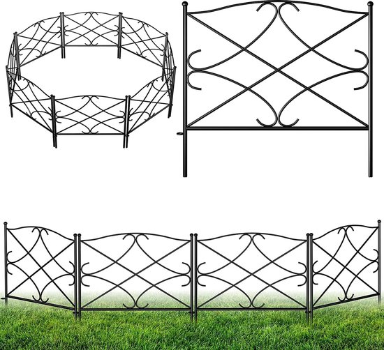 5 Stuks Decoratief Tuinhek 98 cm Hoog Metaal Dierenbarrière voor Honden Decoratieve Omheining Vijverhek Roestvrij Zwart - Costway