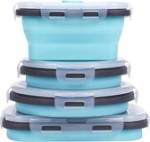 Opvouwbare siliconen opbergcontainer, 4 opvouwbare en herbruikbare voedselbewaardozen, lunchbox, BPA-vrij, oven- en magnetronbestendig (blauw, 500 ml en 800 ml)