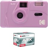 KODAK Pack M35 Argentique + Pellicule 100 ASA - Appareil Photo Kodak Rechargeable 35mm Purple, Objectif Grand Angle Fixe, Viseur optique , Flash Intégré + Pellicule APX 100, 36 poses