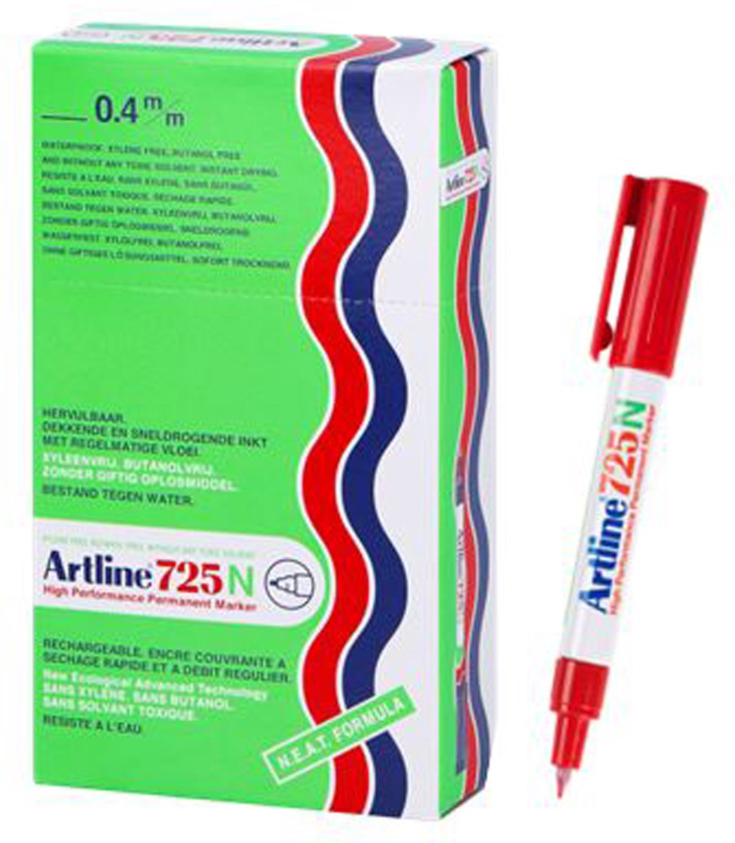 ARTLINE 725 NEAT - Permanent Marker - Doos van 12 stuks - 0,4mm Lijndikte - Rood