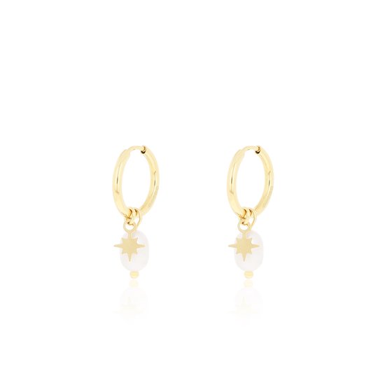 Gold coloured earrings with star & pearl charms