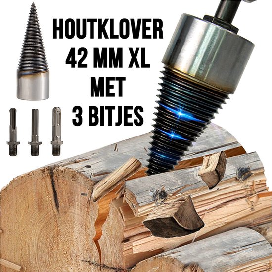 Allernieuwste.nl® Set Houtkloofboor 42 mm XL Houtklover Houtsplitter Houtsplijter Houtkliever Aanmaakhout Houtklover Boor Open Haard - RVS Staal 42 mm