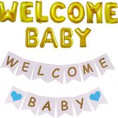 Babyshower set Welcome Baby Boy XL goud met blauw - welcome - baby - babyshower - genderreveal- slinger - geboorte - ballon