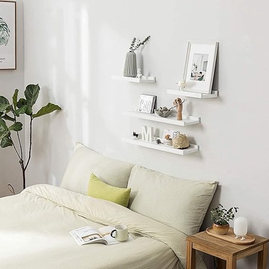 Wandrek, wit, fotolijst, eikenhout, wandmontage, zwevende planken, hangrek voor slaapkamer, keuken, badkamer, woonkamer (60 cm x 15 cm)
