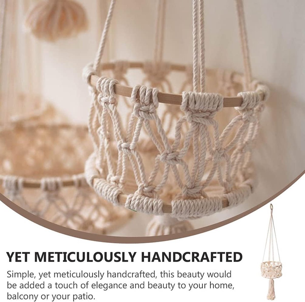Hangende Fruitmand 3 Etages – Macramé Katoenen Touw Opbergmand Voor Keuken Of 352905