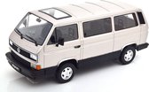 Het 1:18 Diecast model van de Volkswagen Bus T3 Multivan Magnum van 1987 in Lichtgrijs Metallic. De fabrikant van het schaalmodel is KK Scale.This model is alleen online beschikbaar