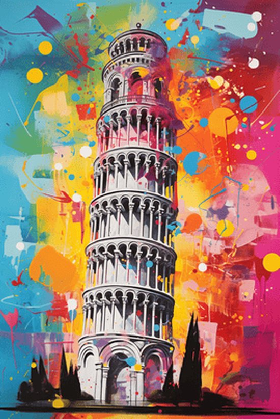 Tour de Pise Poster | Italie Affiche | Pop Art | Style de Peinture | Art moderne | Deco salon | 51x71cm | Décoration murale | Affiche murale | CW | Convient pour l'encadrement